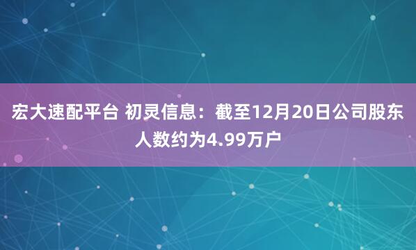 宏大速配平台 初灵信息：截至12月20日公司股东人数约为4.99万户
